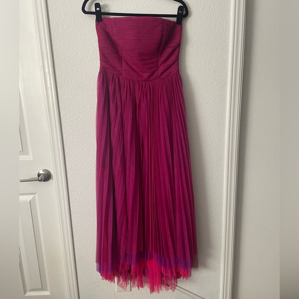Chelsea28 Strapless Fuchsia Pink Tulle Midi Dress